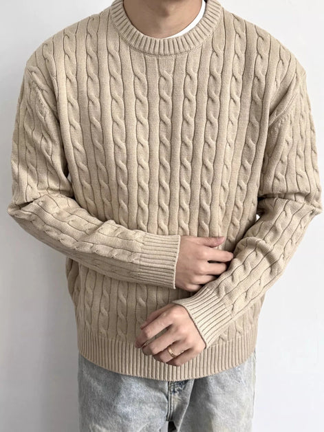 Herren Weihnachts Pullover Zopfstrick mit Rundhalsausschnitt