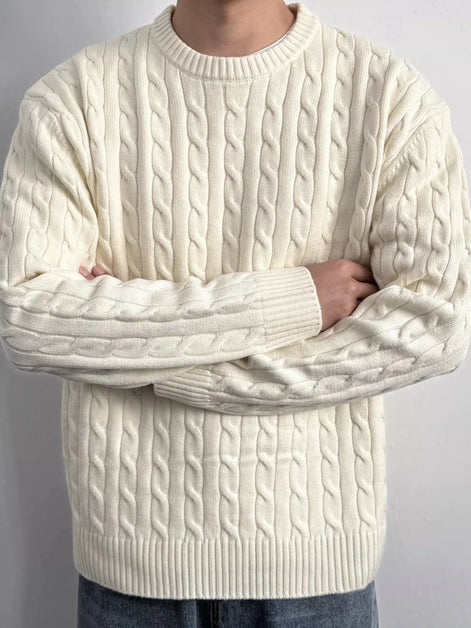 Herren Weihnachts Pullover Zopfstrick mit Rundhalsausschnitt