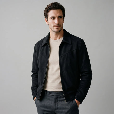 Herren Wildleder Bomberjacke im Harrington-Stil