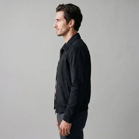 Herren Wildleder Bomberjacke im Harrington-Stil