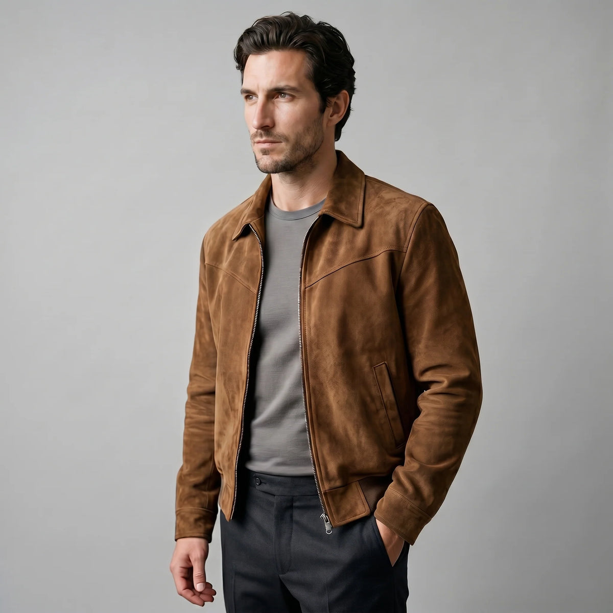 Herren Wildleder Bomberjacke im Harrington-Stil