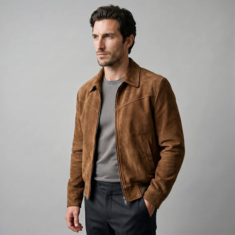 Herren Wildleder Bomberjacke im Harrington-Stil