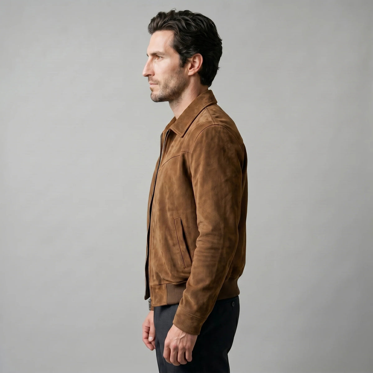 Herren Wildleder Bomberjacke im Harrington-Stil