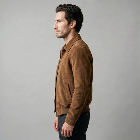Herren Wildleder Bomberjacke im Harrington-Stil