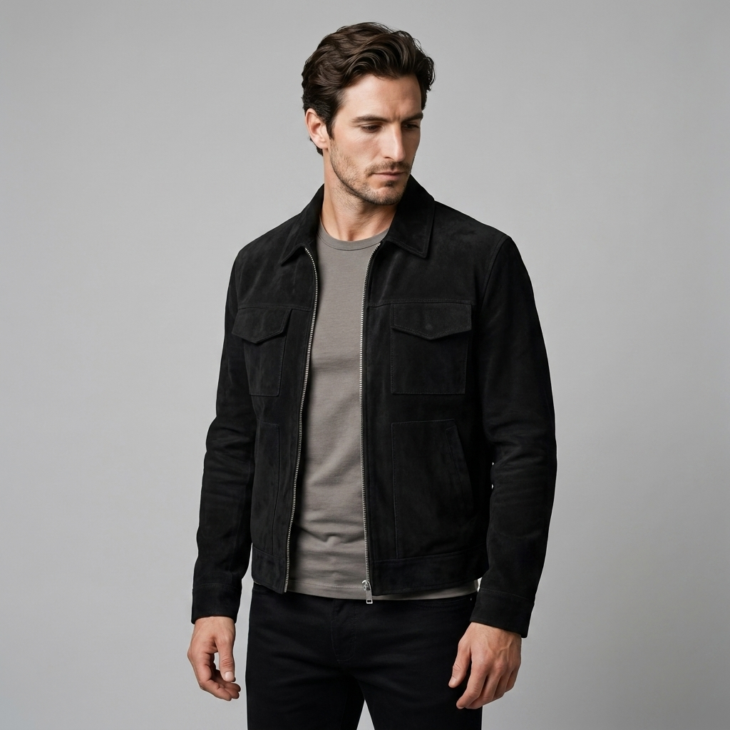 Herren Wildleder-Optik Jacke mit Flap-Taschen