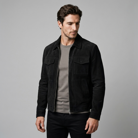 Herren Wildleder-Optik Jacke mit Flap-Taschen