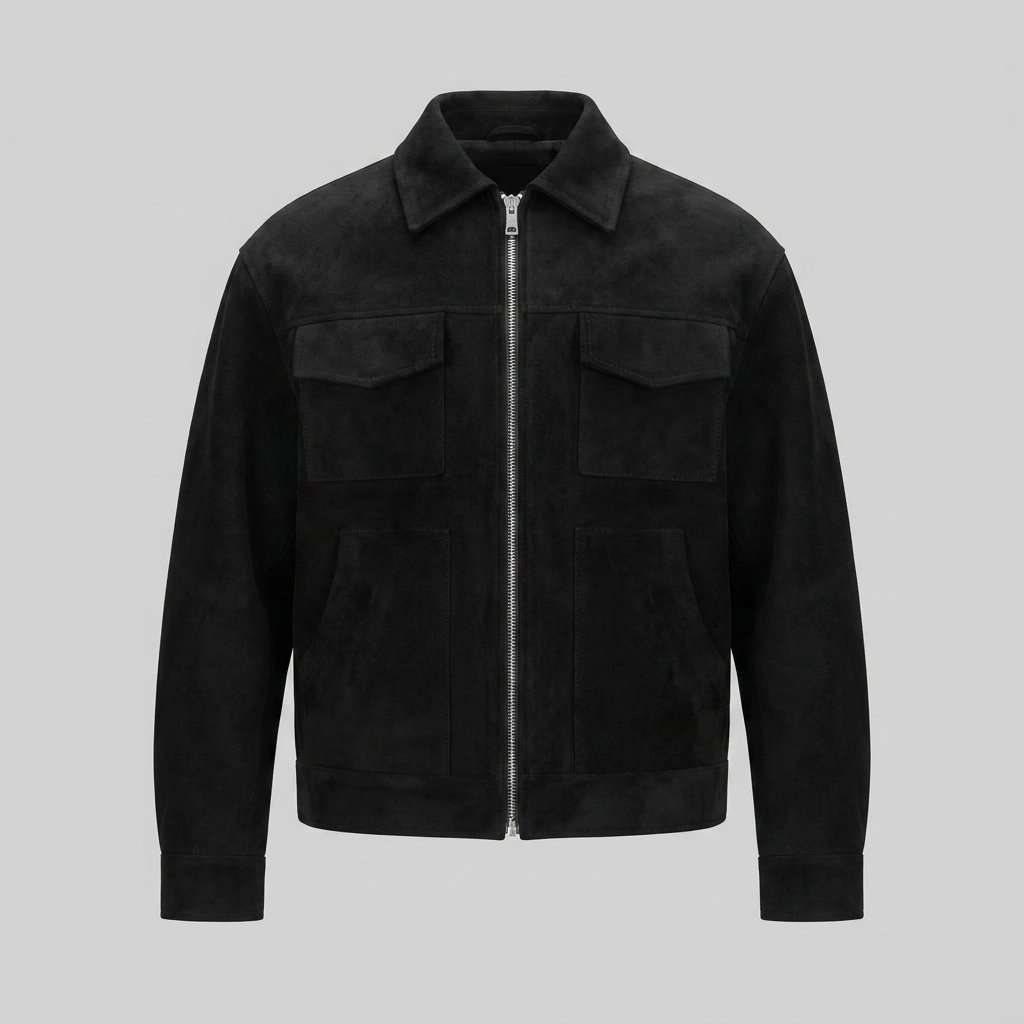 Herren Wildleder-Optik Jacke mit Flap-Taschen