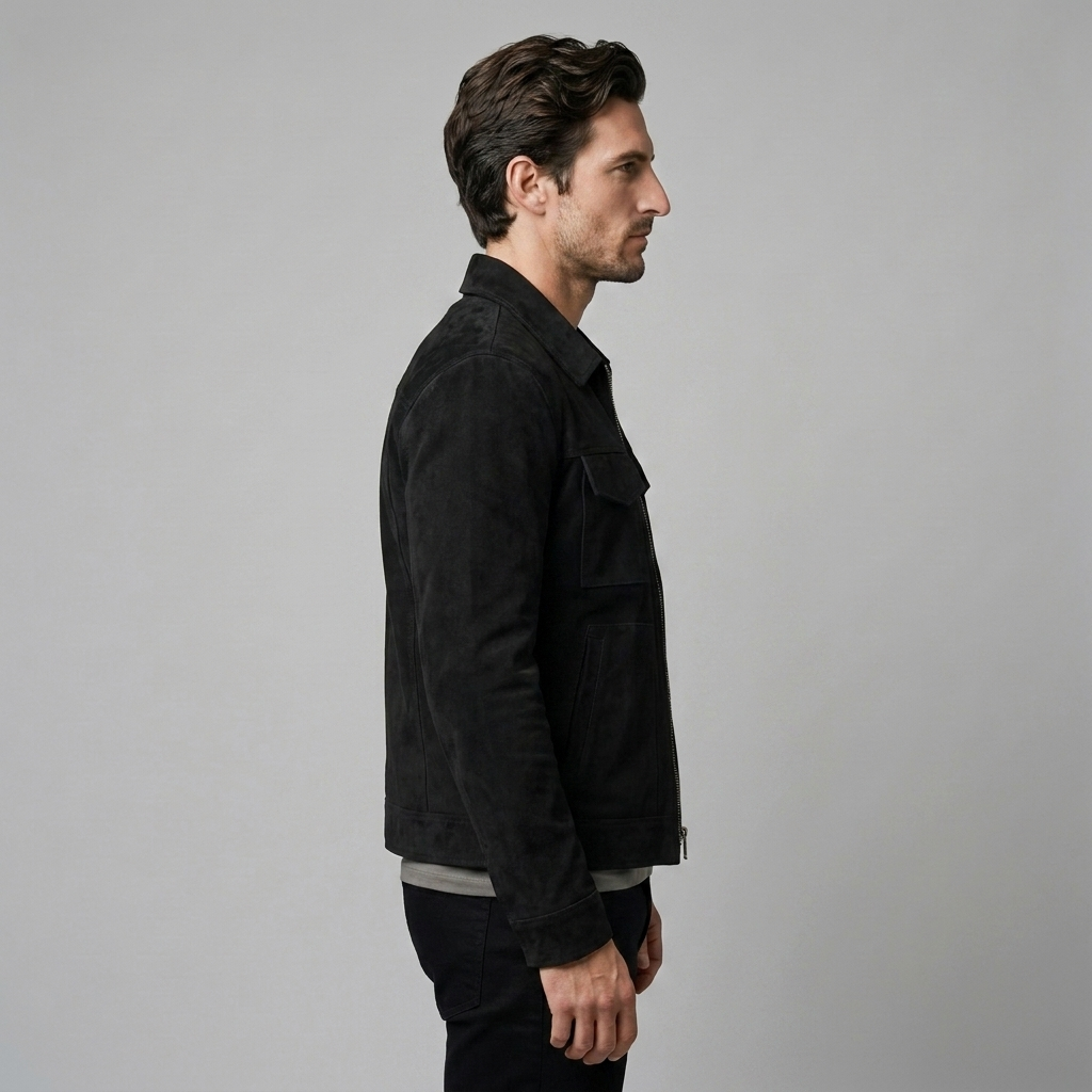 Herren Wildleder-Optik Jacke mit Flap-Taschen