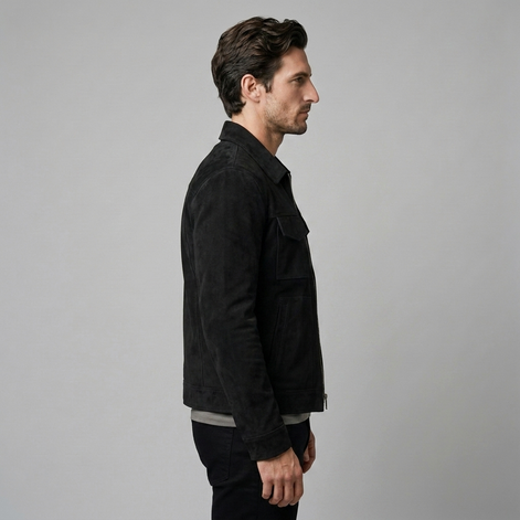 Herren Wildleder-Optik Jacke mit Flap-Taschen