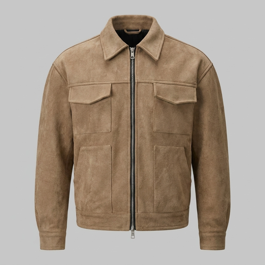 Herren Wildleder-Optik Jacke mit Flap-Taschen