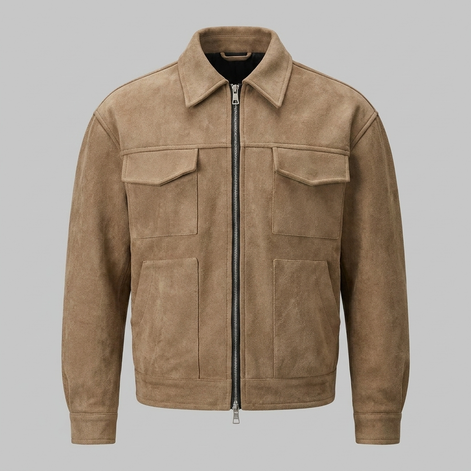 Herren Wildleder-Optik Jacke mit Flap-Taschen