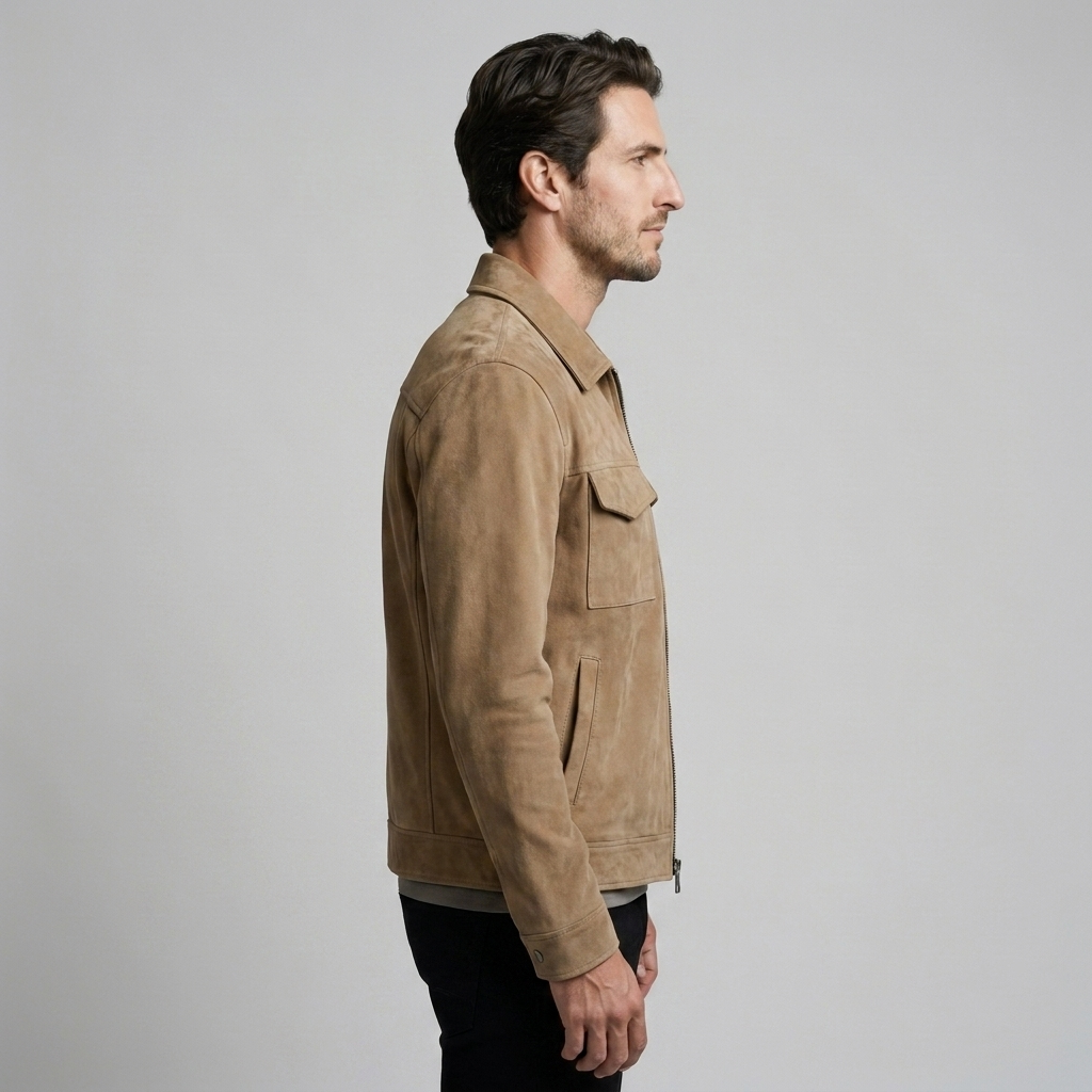 Herren Wildleder-Optik Jacke mit Flap-Taschen