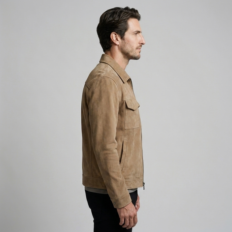 Herren Wildleder-Optik Jacke mit Flap-Taschen