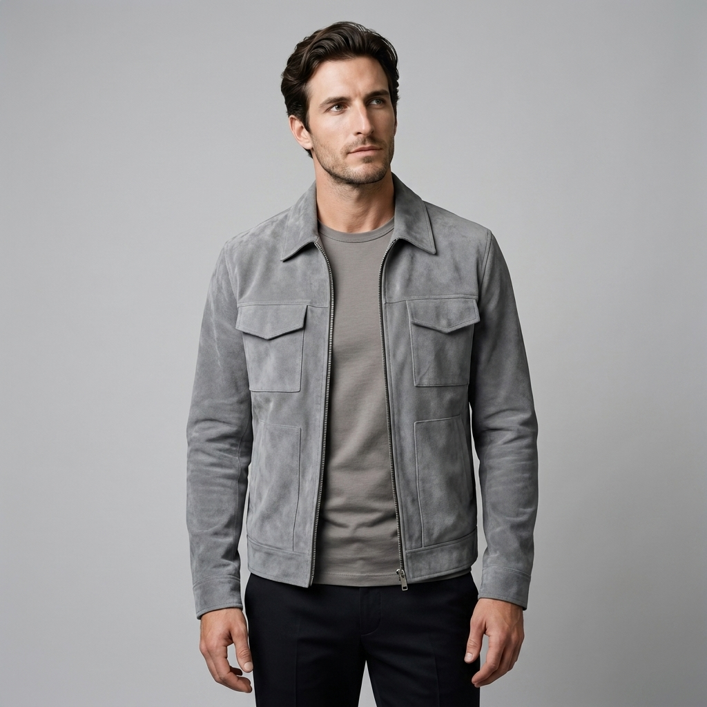 Herren Wildleder-Optik Jacke mit Flap-Taschen
