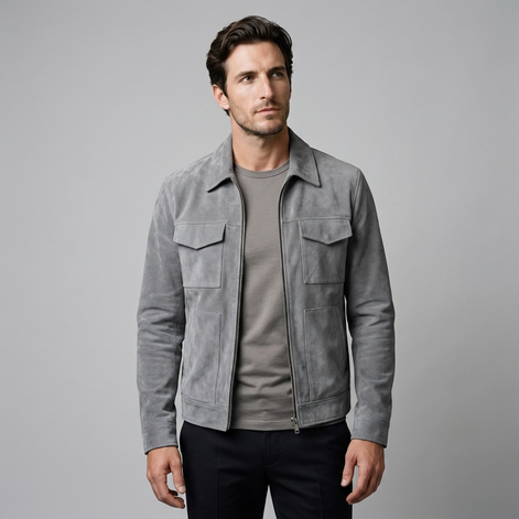 Herren Wildleder-Optik Jacke mit Flap-Taschen