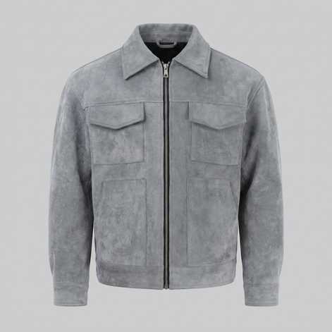 Herren Wildleder-Optik Jacke mit Flap-Taschen