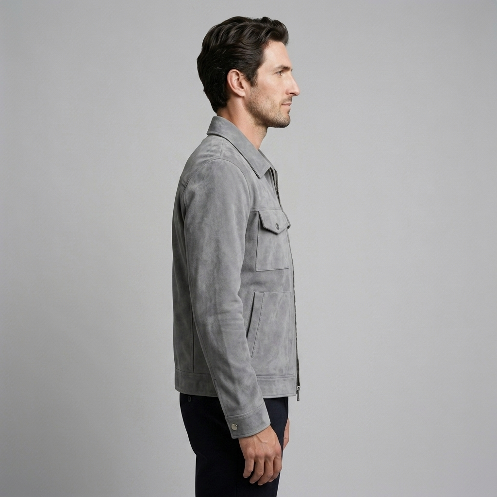 Herren Wildleder-Optik Jacke mit Flap-Taschen