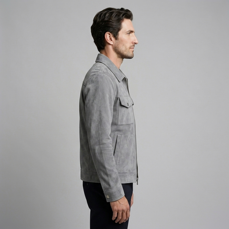 Herren Wildleder-Optik Jacke mit Flap-Taschen