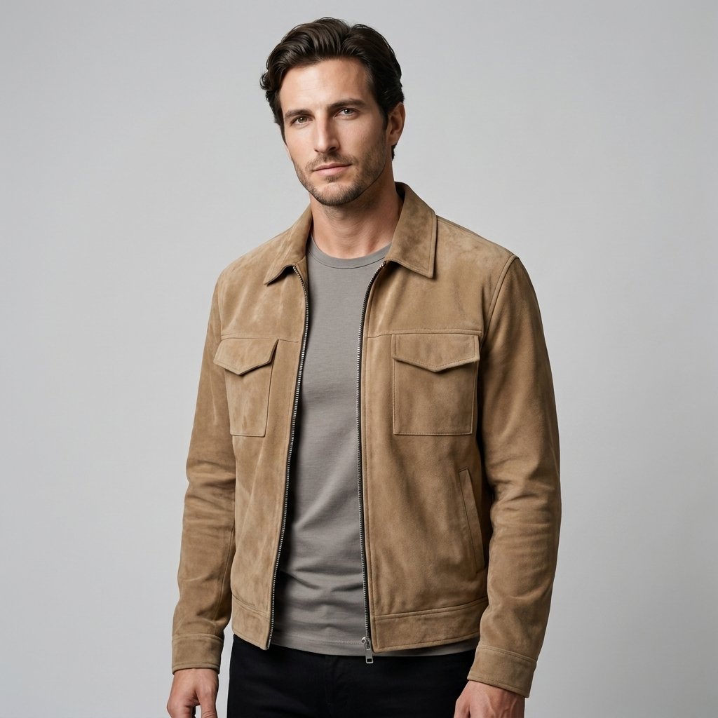Herren Wildleder-Optik Jacke mit Flap-Taschen