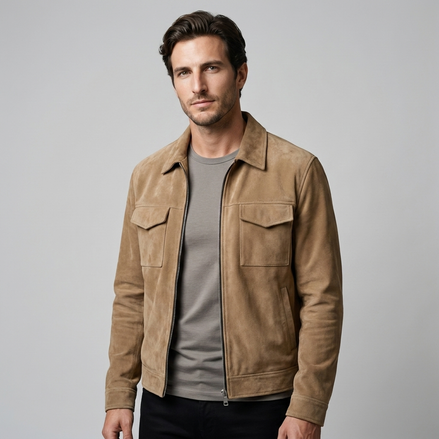 Herren Wildleder-Optik Jacke mit Flap-Taschen