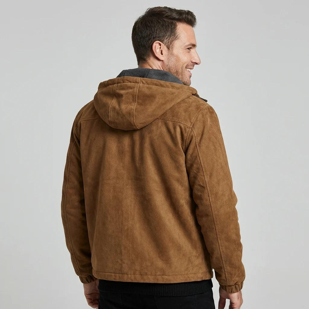 Herren Wildlederjacke mit Kapuze und Reißverschluss