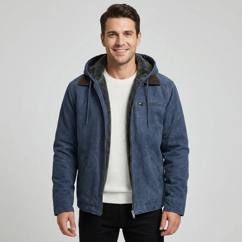 Herren Wildlederjacke mit Kapuze und Reißverschluss