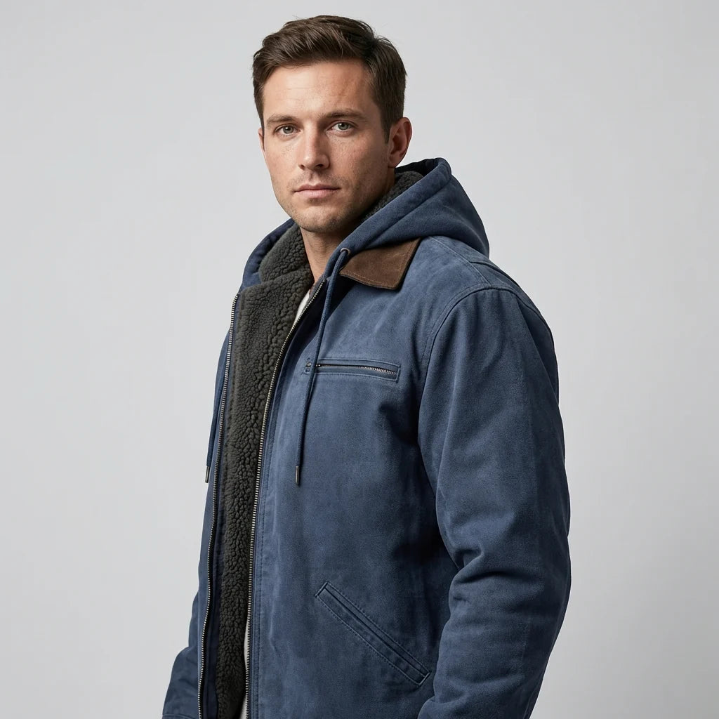 Herren Wildlederjacke mit Kapuze und Reißverschluss