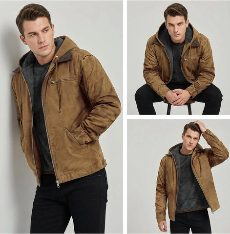 Herren Wildlederjacke mit Kapuze und Reißverschluss
