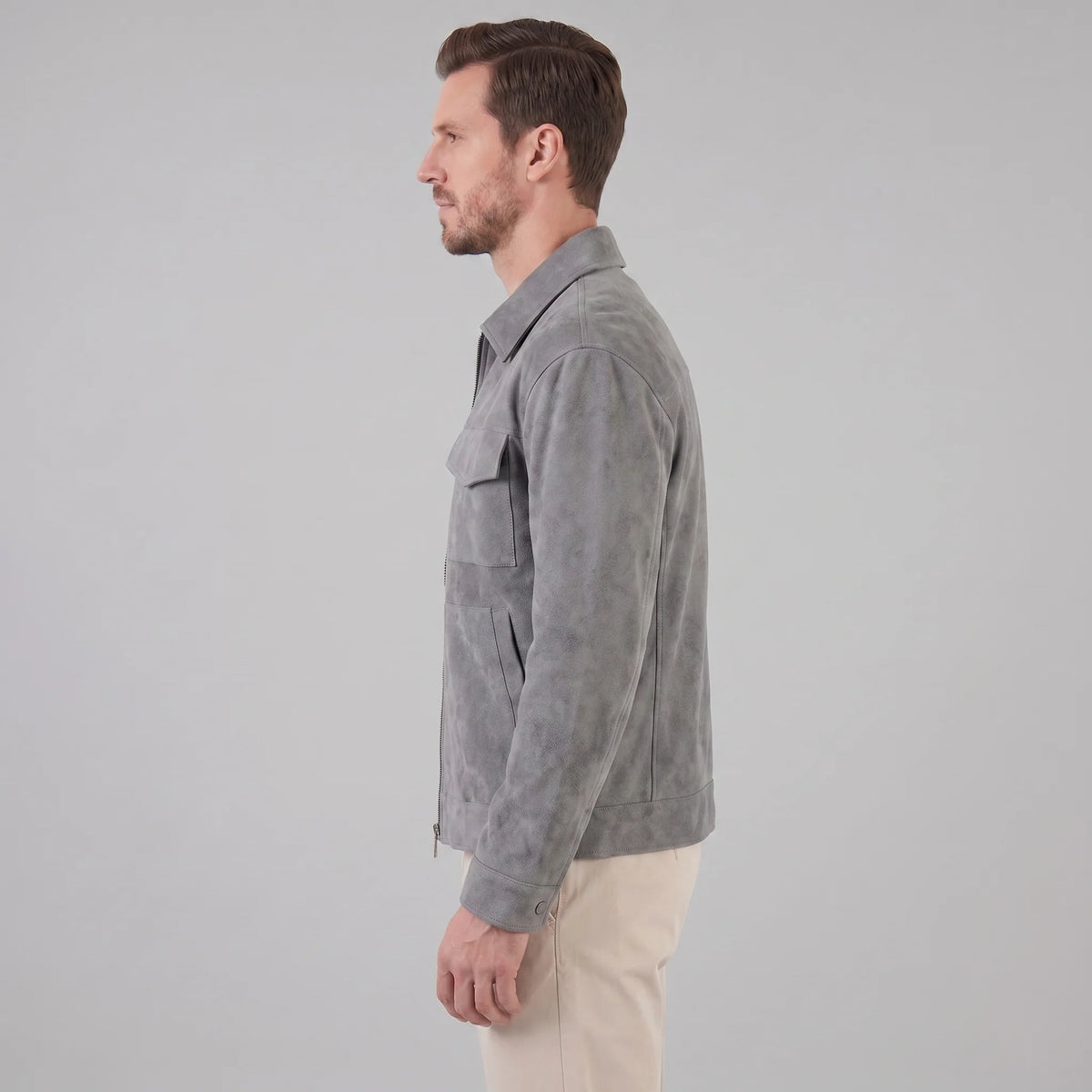 Herren Wildlederjacke mit Reißverschlusskragen