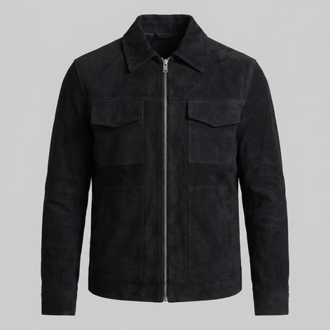 Herren Wildlederjacke mit Reißverschlusskragen