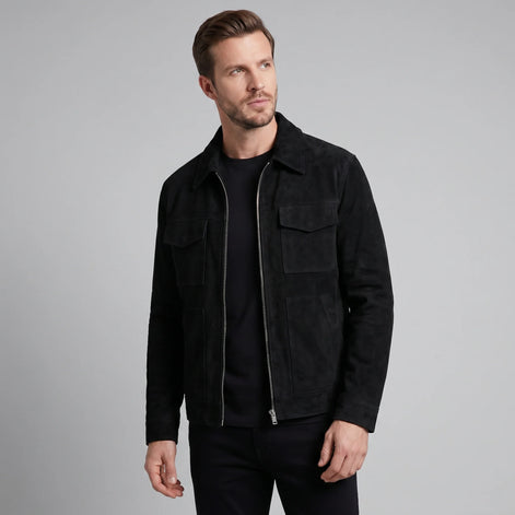 Herren Wildlederjacke mit Reißverschlusskragen