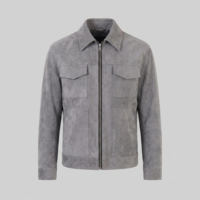 Herren Wildlederjacke mit Reißverschlusskragen