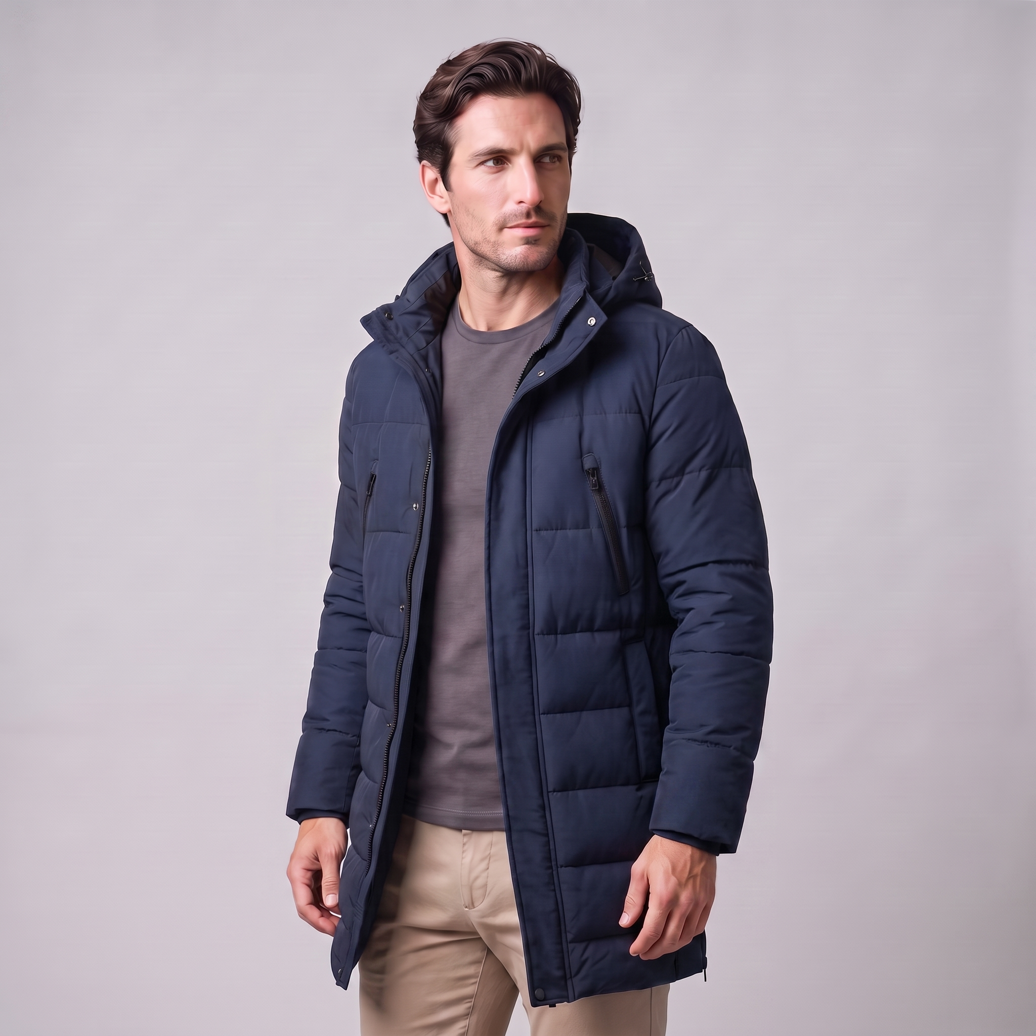 Herren Winddichte Wattierte Parka-Jacke