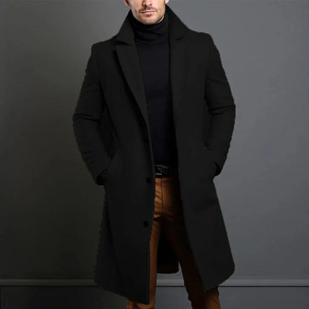 Herren Winter Mantel Einreihiger Wolltrenchcoat