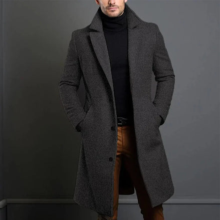 Herren Winter Mantel Einreihiger Wolltrenchcoat