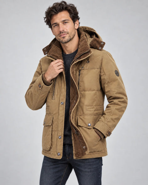 Herren Winterjacke mit Fleecefutter und abnehmbarer Kapuze