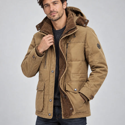 Herren Winterjacke mit Fleecefutter und abnehmbarer Kapuze