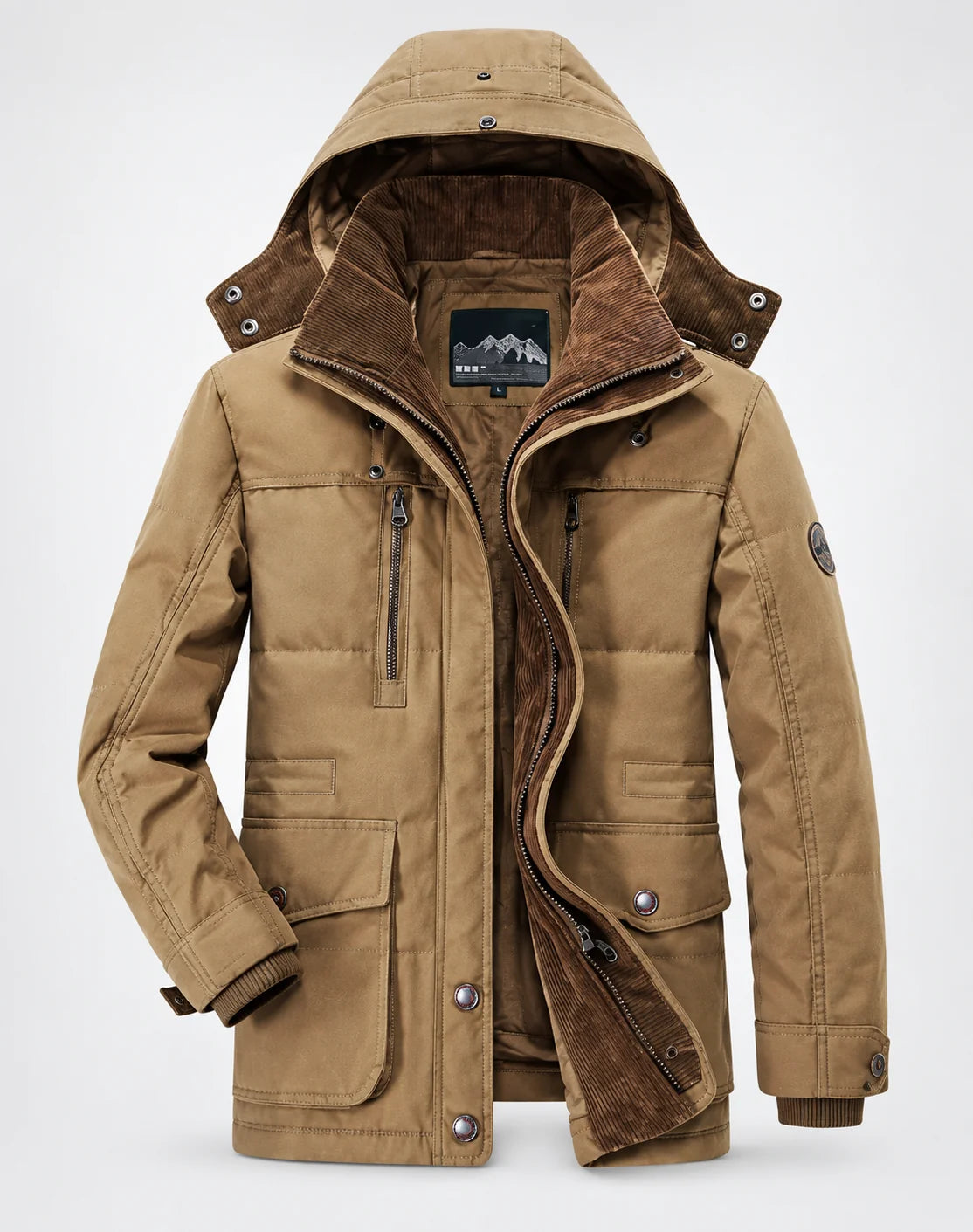 Herren Winterjacke mit Fleecefutter und abnehmbarer Kapuze