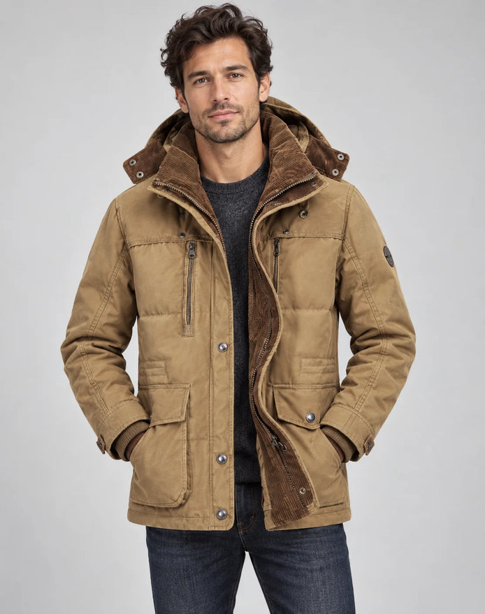Herren Winterjacke mit Fleecefutter und abnehmbarer Kapuze
