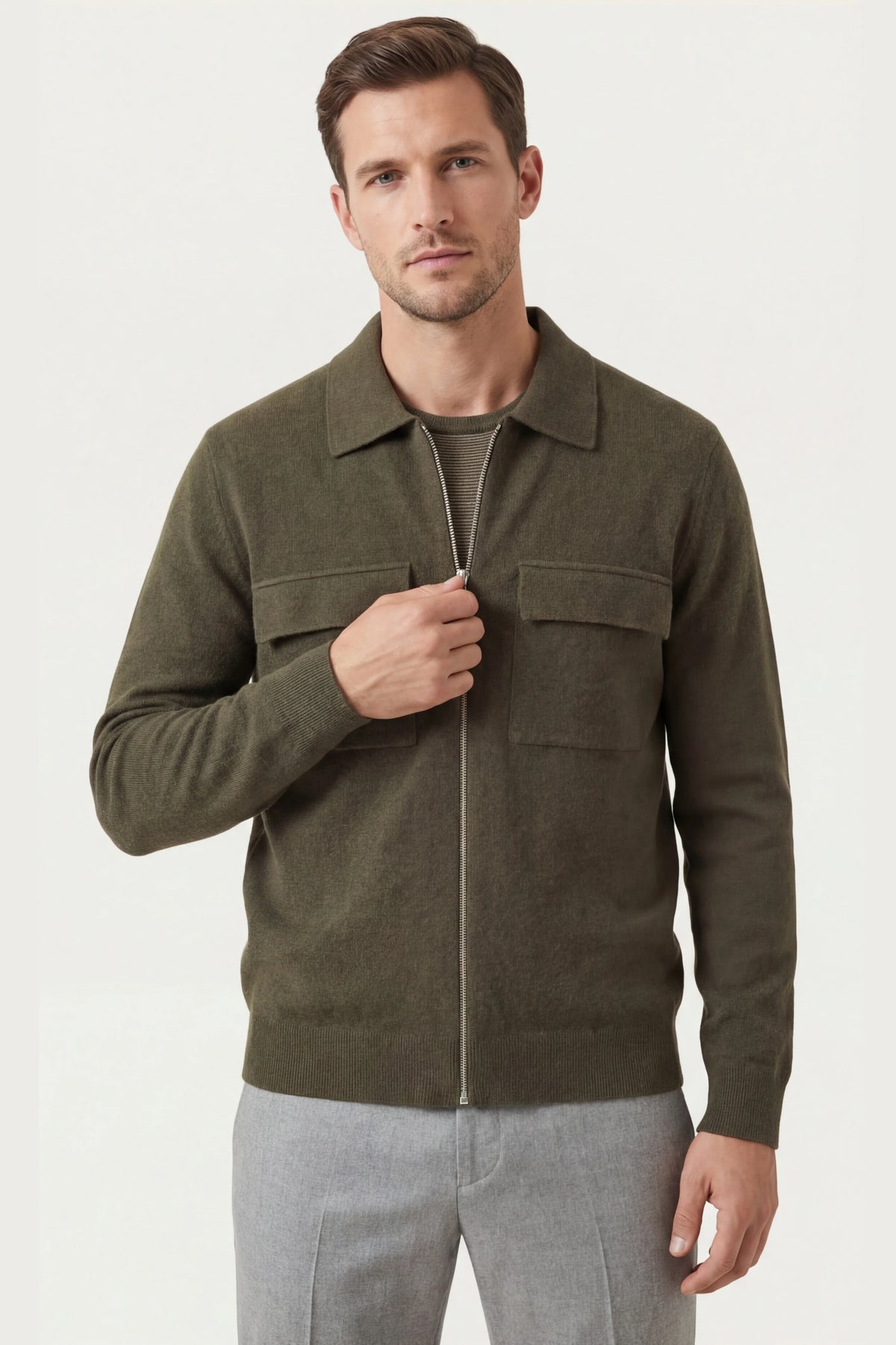 Herren Woll-Cardigan mit Doppelreißverschluss