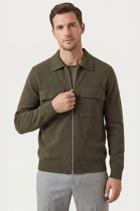 Herren Woll-Cardigan mit Doppelreißverschluss