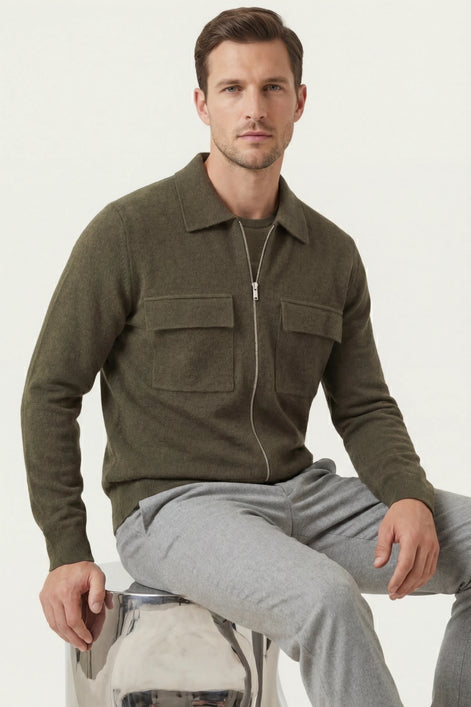 Herren Woll-Cardigan mit Doppelreißverschluss
