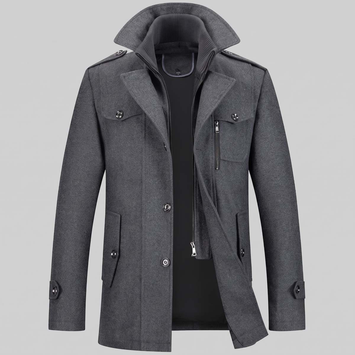 Herren Wollmantel mit Stehkragen