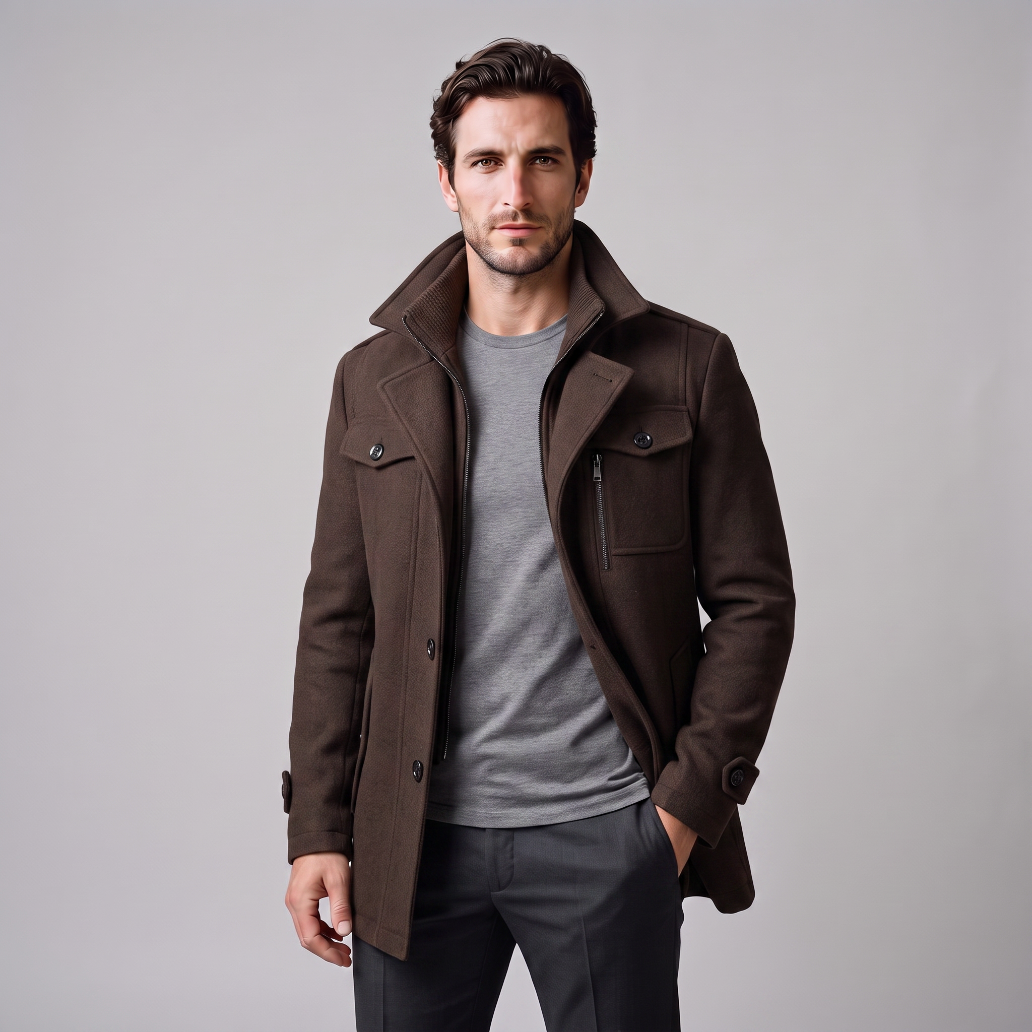 Herren Wollmantel mit Stehkragen