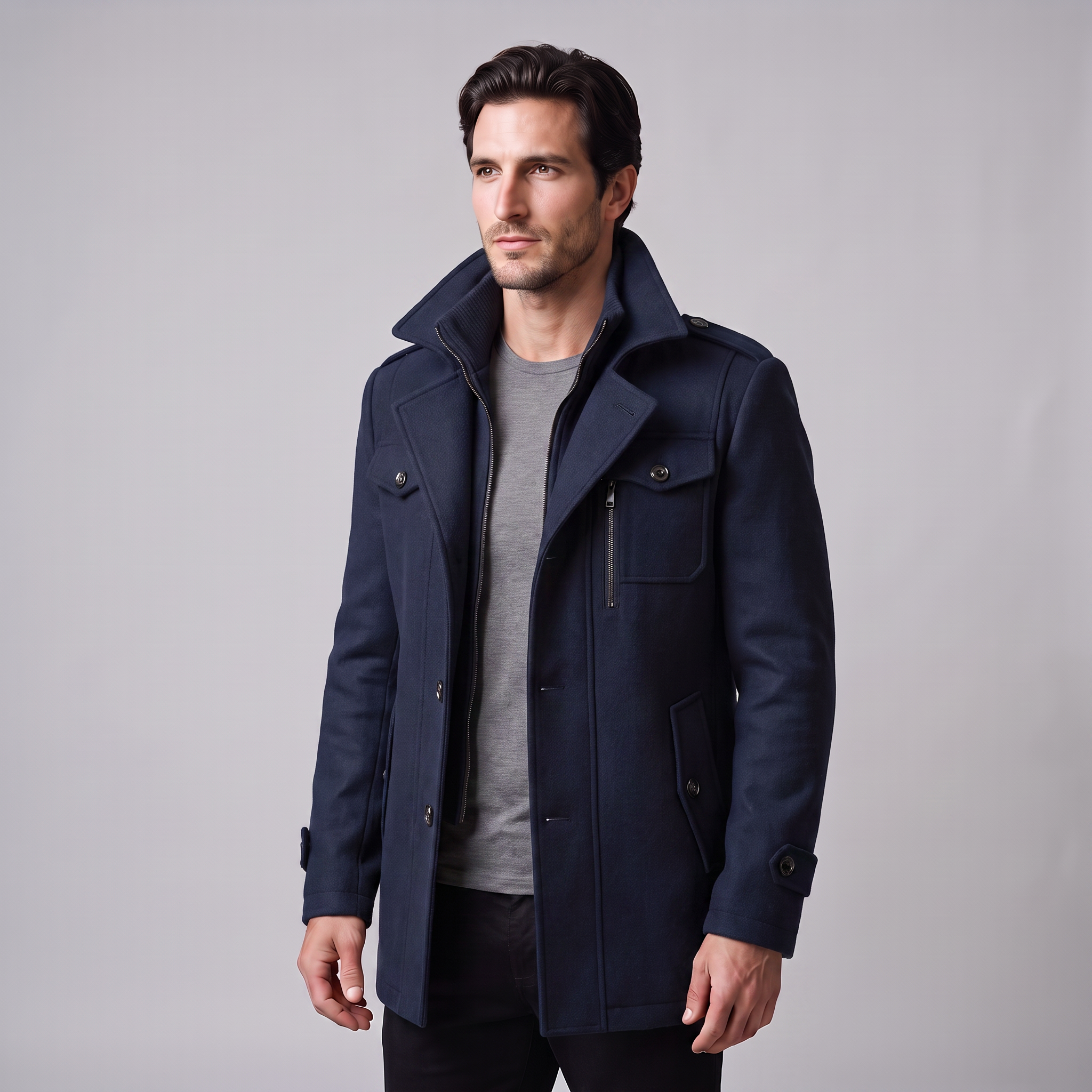 Herren Wollmantel mit Stehkragen