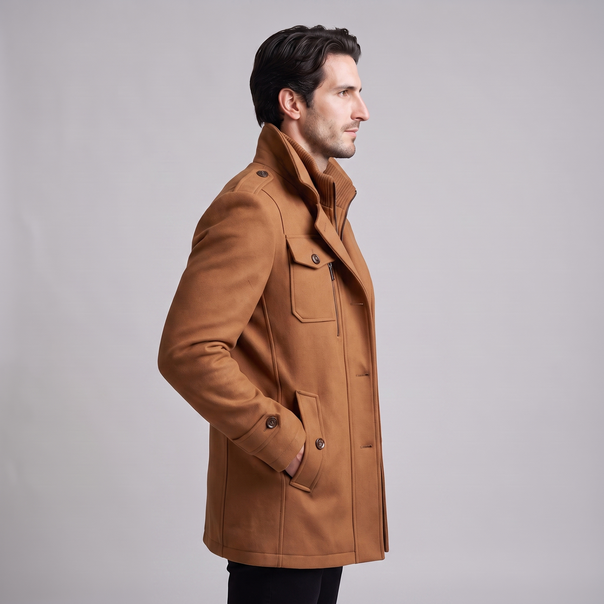 Herren Wollmantel mit Stehkragen