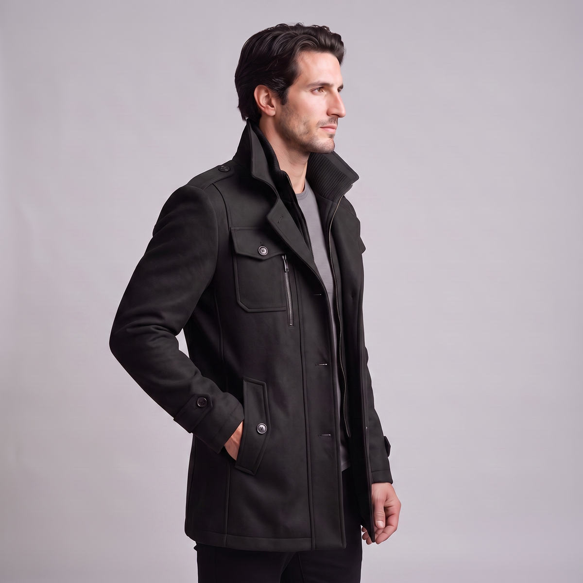 Herren Wollmantel mit Stehkragen