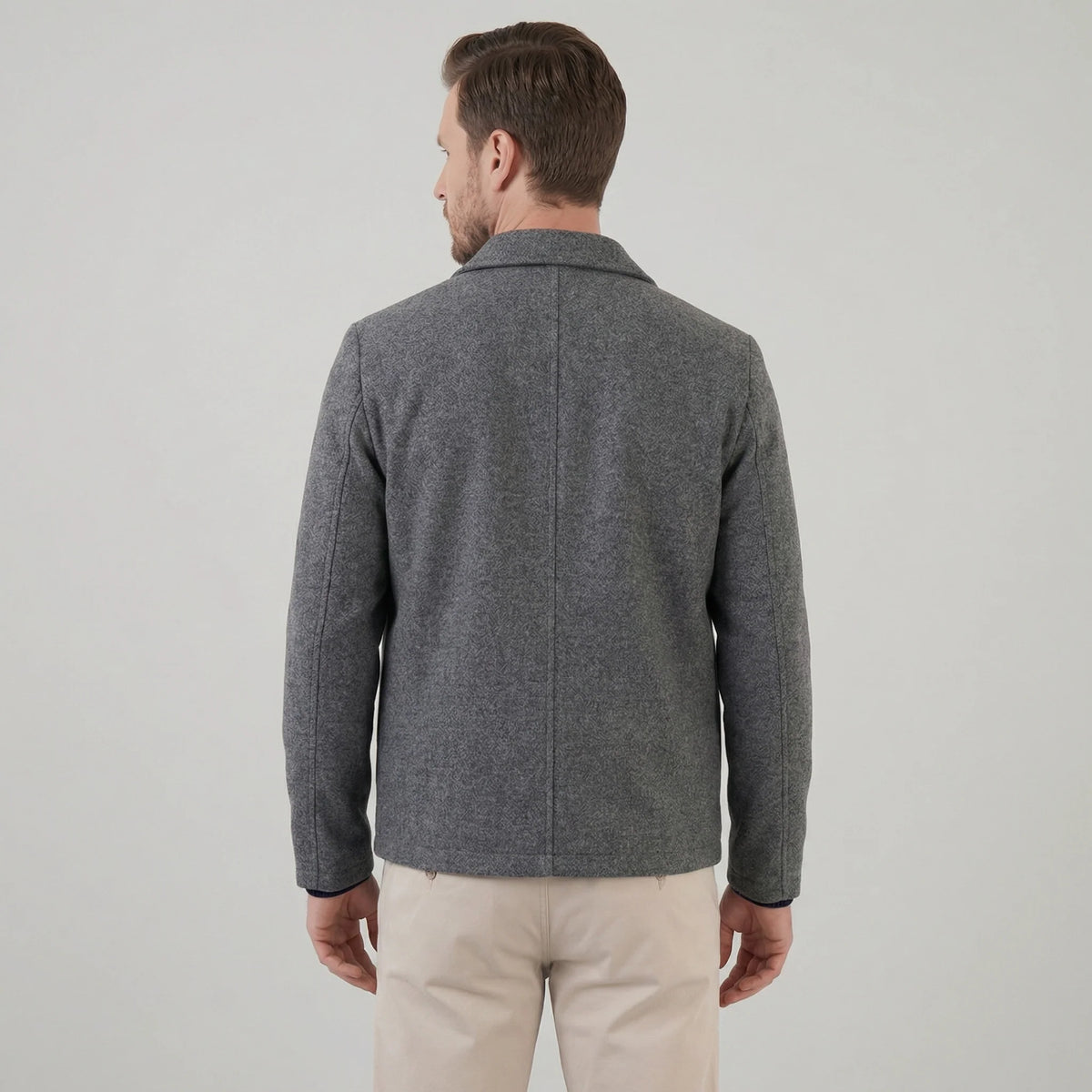 Herren Wollmischjacke Hüftlang Minimalistisch mit Reißverschluss