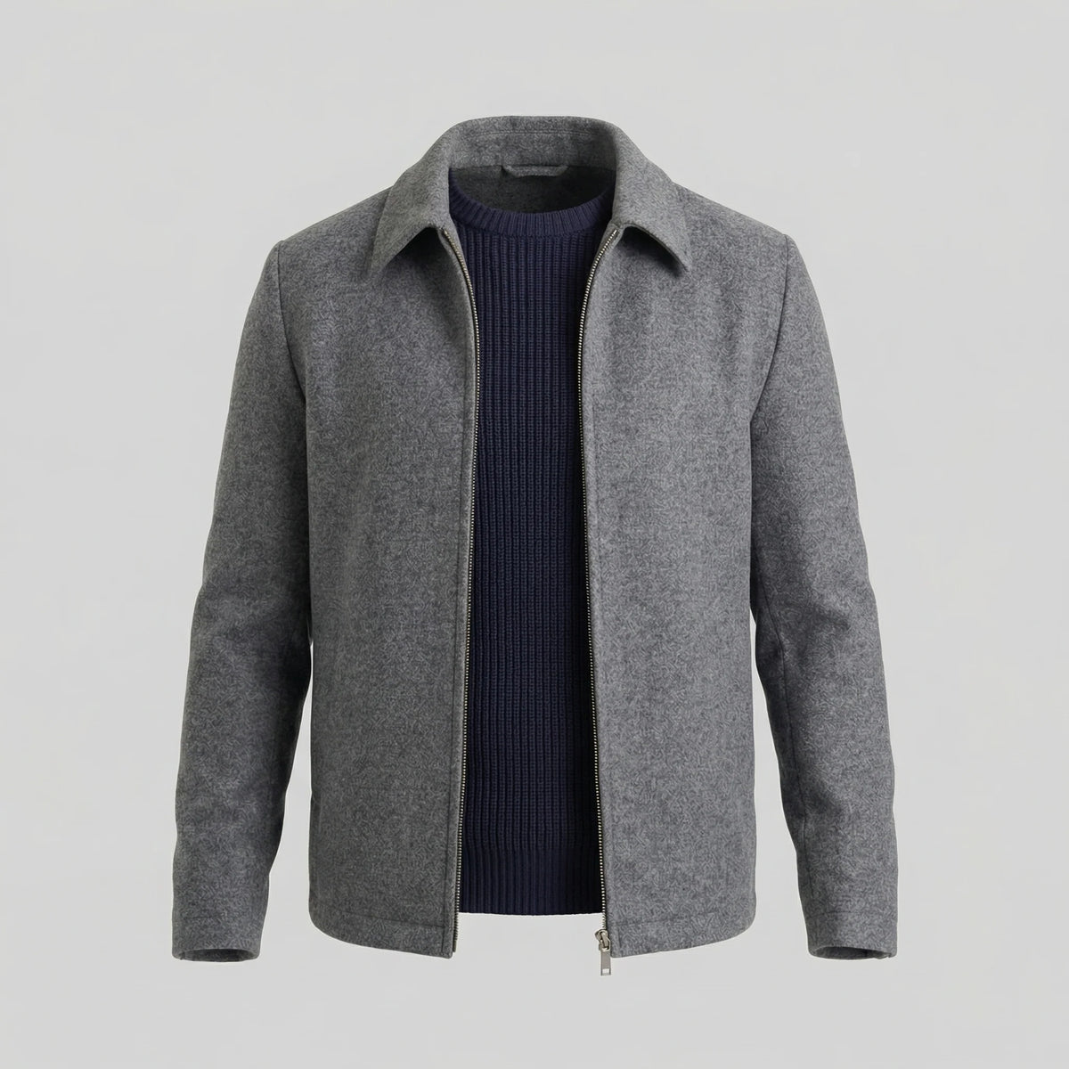 Herren Wollmischjacke Hüftlang Minimalistisch mit Reißverschluss