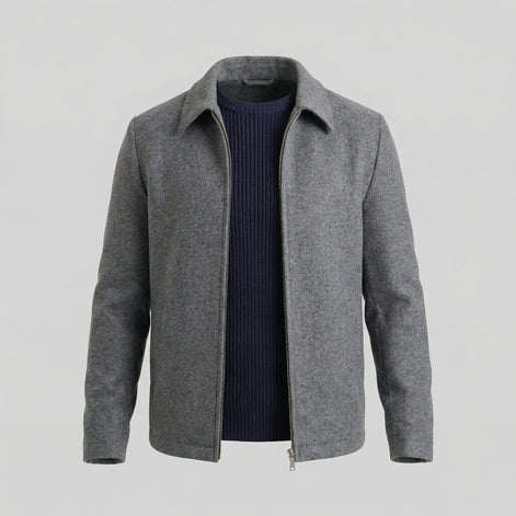 Herren Wollmischjacke Hüftlang Minimalistisch mit Reißverschluss